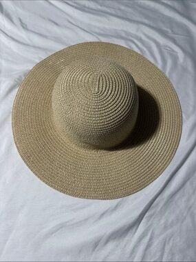 Adrienne Vittadini Wide Brim Paper Sun Hat Neutral Beige One Size Coastal Resort